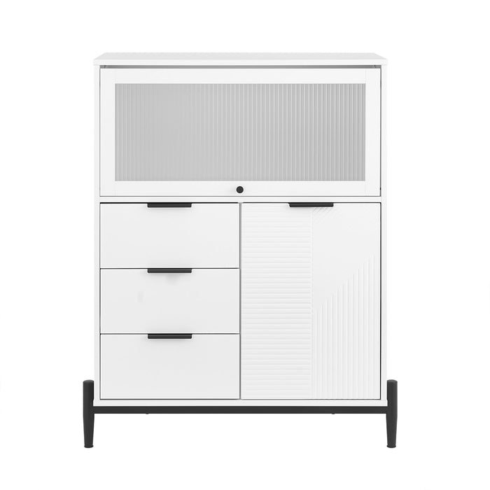 SoBuy Credenza con 3 cassetti e 2 ante, Credenza decorativa, Consolle laterale stretta Bianco 86x40x108cm FSB94-W
