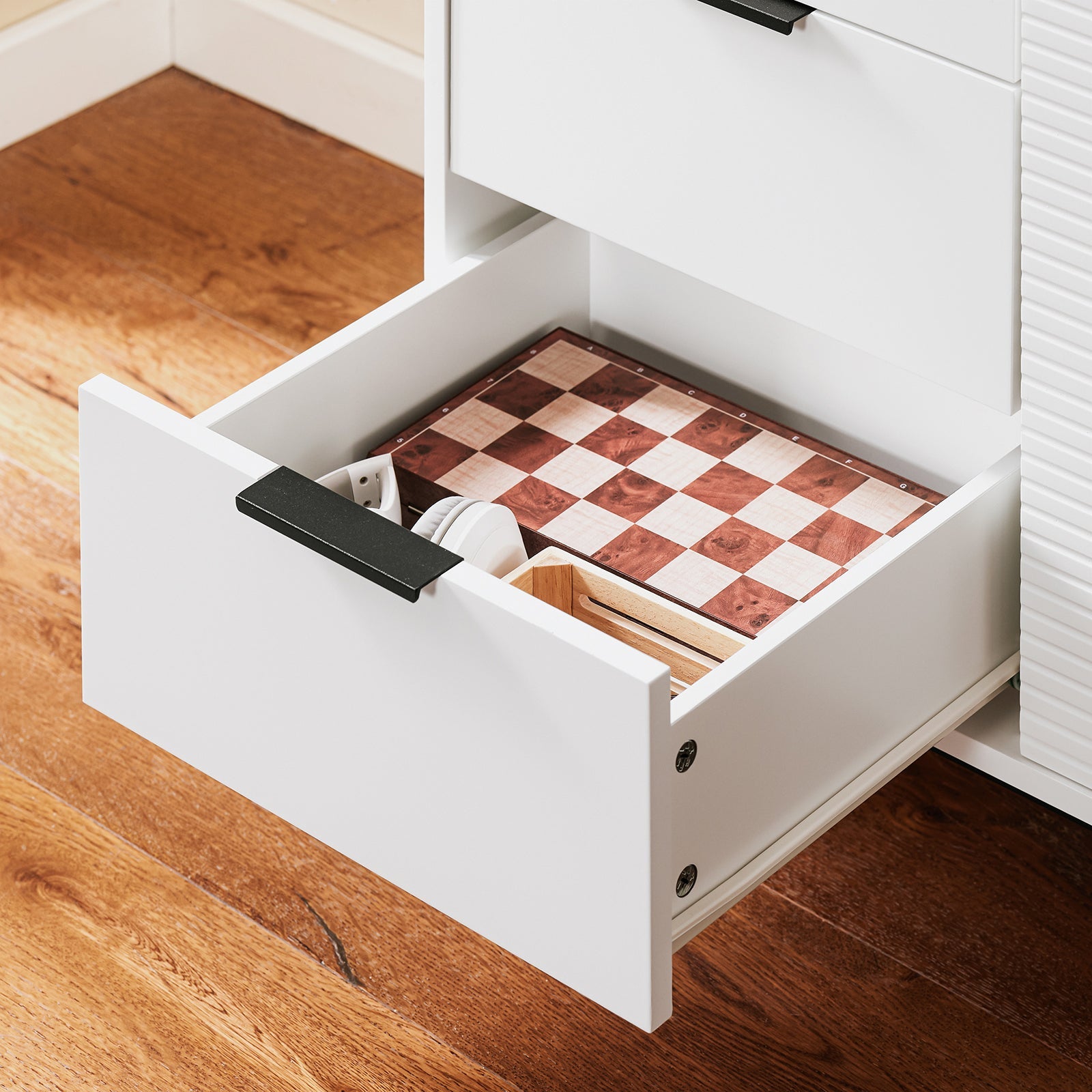 SoBuy Credenza con 3 cassetti e 2 ante, Credenza decorativa, Consolle laterale stretta Bianco 86x40x108cm FSB94-W