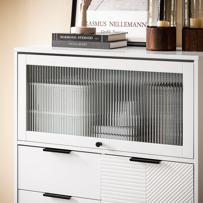 SoBuy Credenza con 3 cassetti e 2 ante, Credenza decorativa, Consolle laterale stretta Bianco 86x40x108cm FSB94-W