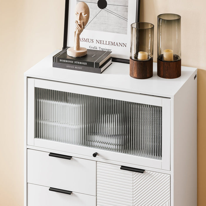 SoBuy Credenza con 3 cassetti e 2 ante, Credenza decorativa, Consolle laterale stretta Bianco 86x40x108cm FSB94-W