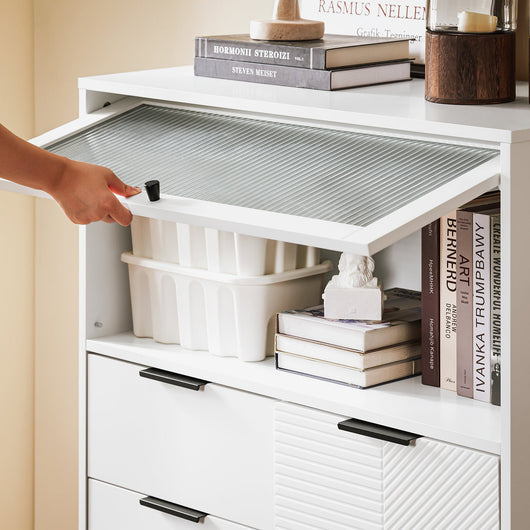 SoBuy Credenza con 3 cassetti e 2 ante, Credenza decorativa, Consolle laterale stretta Bianco 86x40x108cm FSB94-W