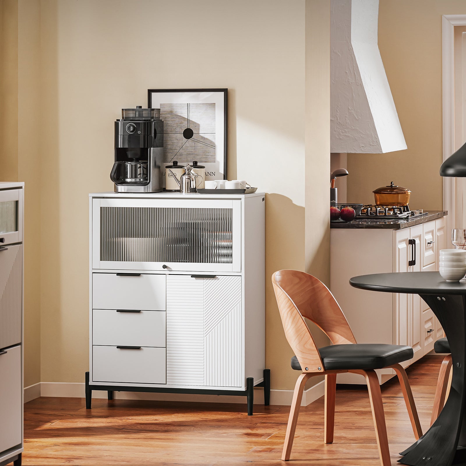 SoBuy Credenza con 3 cassetti e 2 ante, Credenza decorativa, Consolle laterale stretta Bianco 86x40x108cm FSB94-W