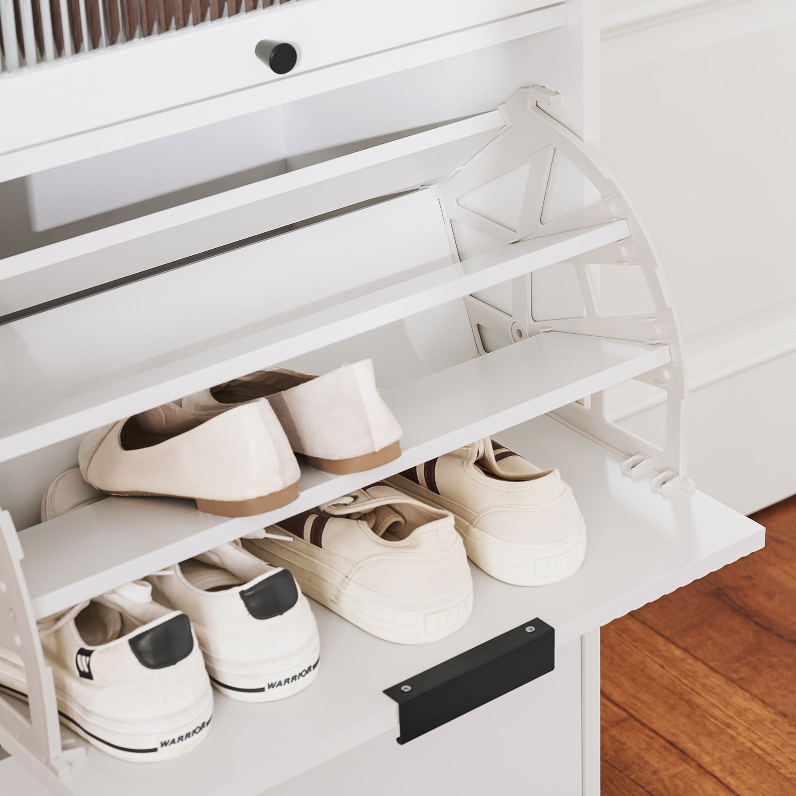 SoBuy Scarpiera con 2 scomparti e 1 anta, Credenza decorativa, Consolle laterale stretta Bianco 59x40x115cm FSB95-W