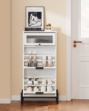 SoBuy Scarpiera con 2 scomparti e 1 anta, Credenza decorativa, Consolle laterale stretta Bianco 59x40x115cm FSB95-W