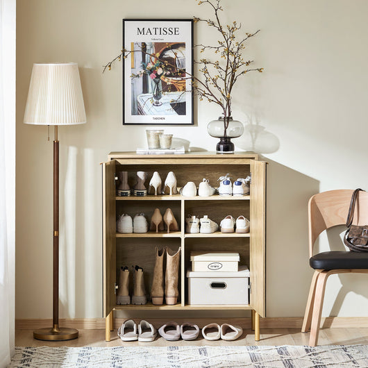 SoBuy Credenza con 2 ante in vetro, Credenza decorativa, Consolle laterale stretta Colore d'oro 83x38x100cm FSB96-G