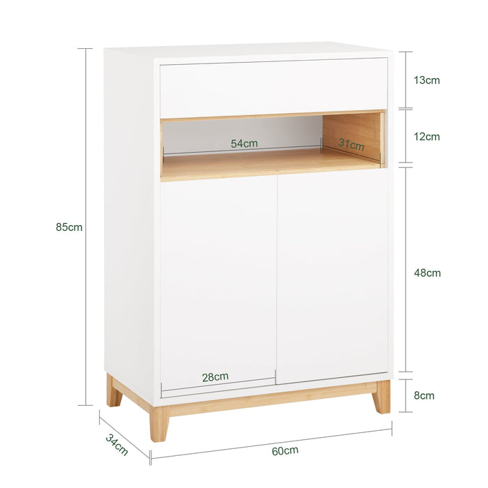 SoBuy Mobile multifunzionale per ingresso, soggiorno e cucina, con 1 cassetto, 1 scomparto e 2 porte, mobile per scarpe e armadio da stoccaggio, Bianco-Naturale L60xP34xA85 cm FSB97-WN