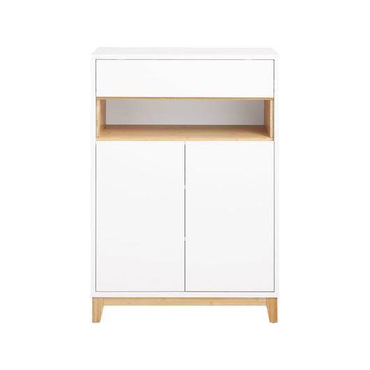 SoBuy Mobile multifunzionale per ingresso, soggiorno e cucina, con 1 cassetto, 1 scomparto e 2 porte, mobile per scarpe e armadio da stoccaggio, Bianco-Naturale L60xP34xA85 cm FSB97-WN