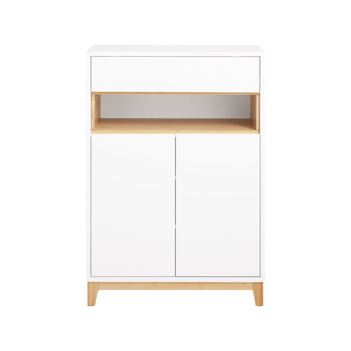 SoBuy Mobile multifunzionale per ingresso, soggiorno e cucina, con 1 cassetto, 1 scomparto e 2 porte, mobile per scarpe e armadio da stoccaggio, Bianco-Naturale L60xP34xA85 cm FSB97-WN