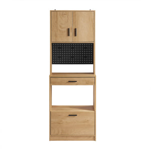 SoBuy Credenza alta da cucina con pegboard Ripiano per microonde e ampio spazio contenitivo Mobile multiuso vintage Naturale 60x40x170 cm FSB98-N