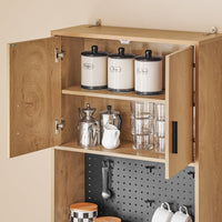 SoBuy Credenza alta da cucina con pegboard Ripiano per microonde e ampio spazio contenitivo Mobile multiuso vintage Naturale 60x40x170 cm FSB98-N