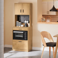 SoBuy Credenza alta da cucina con pegboard Ripiano per microonde e ampio spazio contenitivo Mobile multiuso vintage Naturale 60x40x170 cm FSB98-N