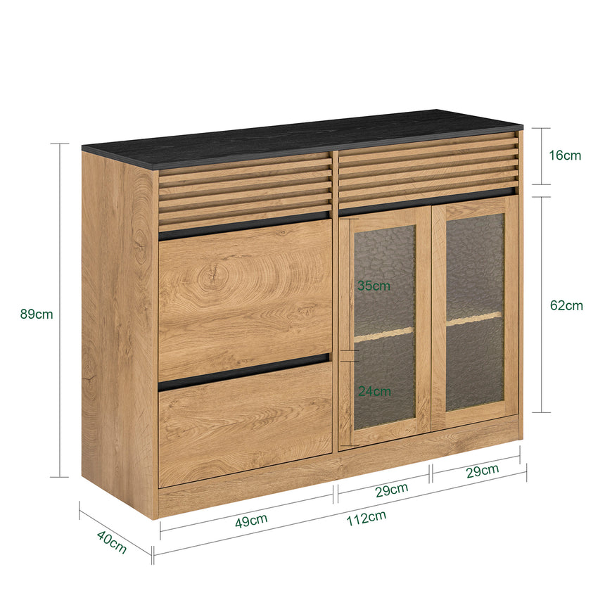SoBuy Credenza cucina Mobile Cucina con 2 ante in vetro e 3 cassetti Mobile da soggiorno Buffet Naturale 112x40x89 cm FSB99-N