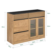 SoBuy Credenza cucina Mobile Cucina con 2 ante in vetro e 3 cassetti Mobile da soggiorno Buffet Naturale 112x40x89 cm FSB99-N