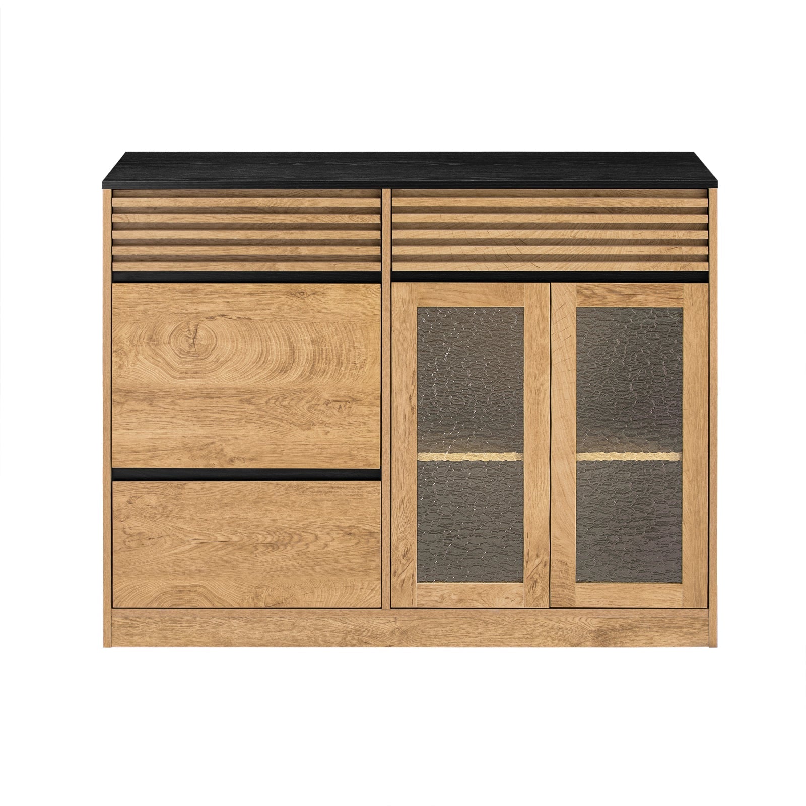 SoBuy Credenza cucina Mobile Cucina con 2 ante in vetro e 3 cassetti Mobile da soggiorno Buffet Naturale 112x40x89 cm FSB99-N