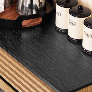 SoBuy Credenza cucina Mobile Cucina con 2 ante in vetro e 3 cassetti Mobile da soggiorno Buffet Naturale 112x40x89 cm FSB99-N