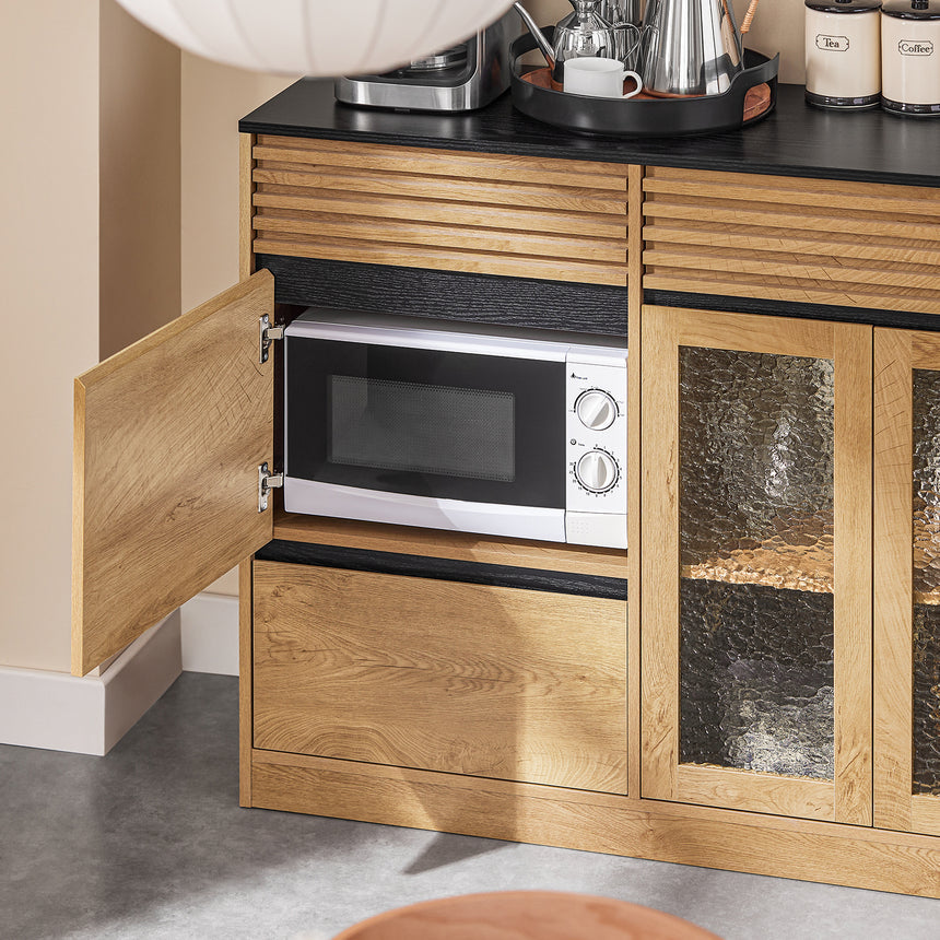 SoBuy Credenza cucina Mobile Cucina con 2 ante in vetro e 3 cassetti Mobile da soggiorno Buffet Naturale 112x40x89 cm FSB99-N