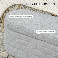 Panca Fondo Letto in Tessuto Teddy con Vano Contenitore, 116x41x40.5cm, Grigio Chiaro