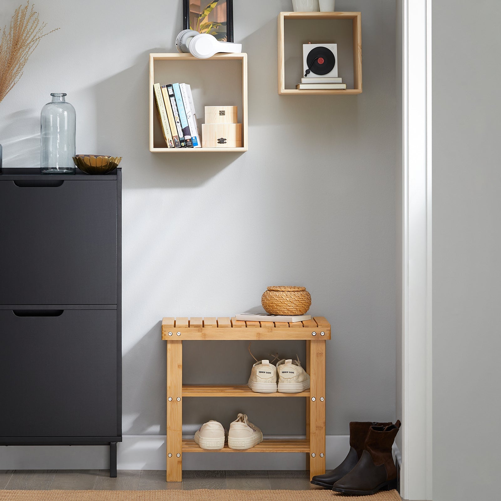 Portascarpe, scarpiera da ingresso, bambù, ,Anti-scivolo,FSR02-K-N, IT