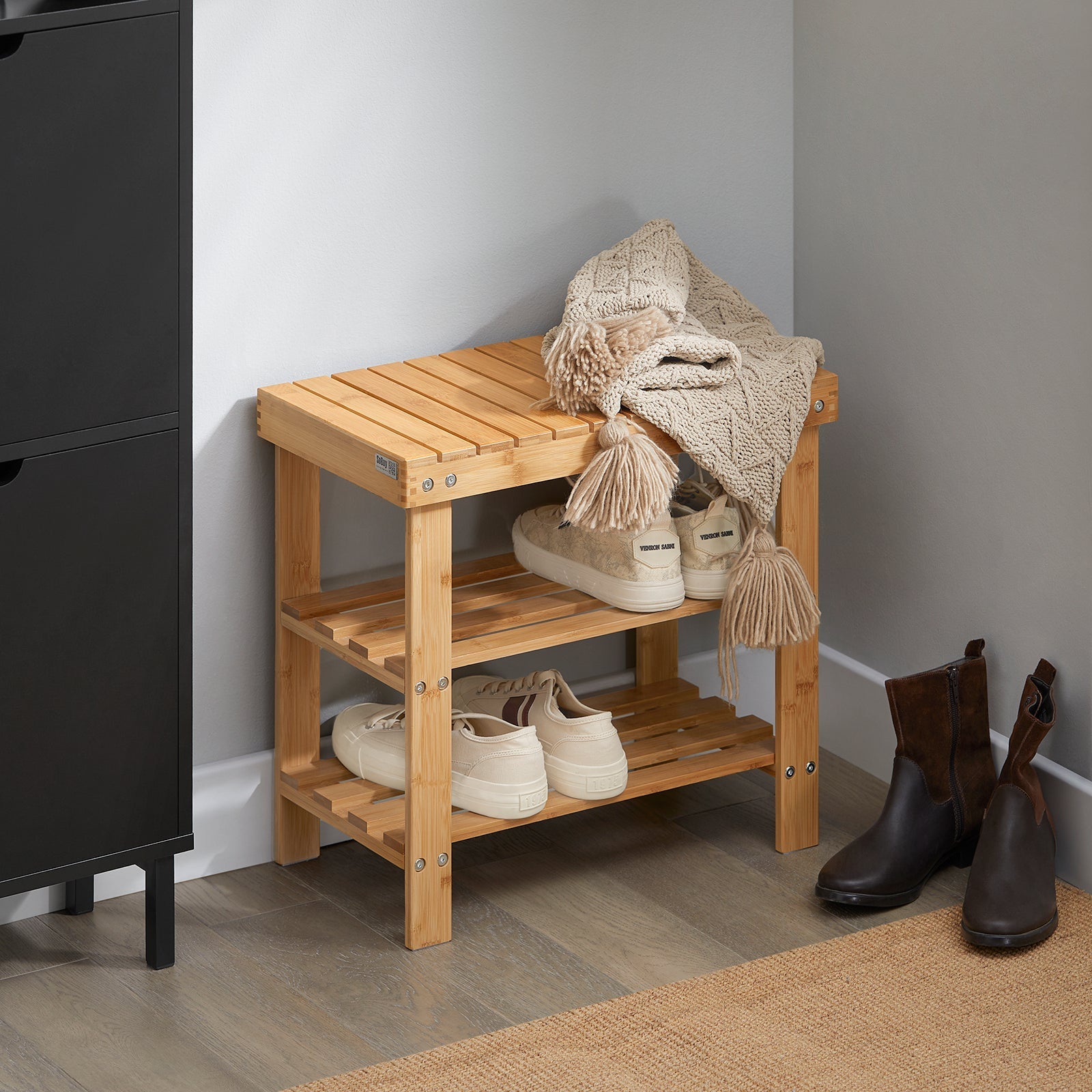 Portascarpe, scarpiera da ingresso, bambù, ,Anti-scivolo,FSR02-K-N, IT