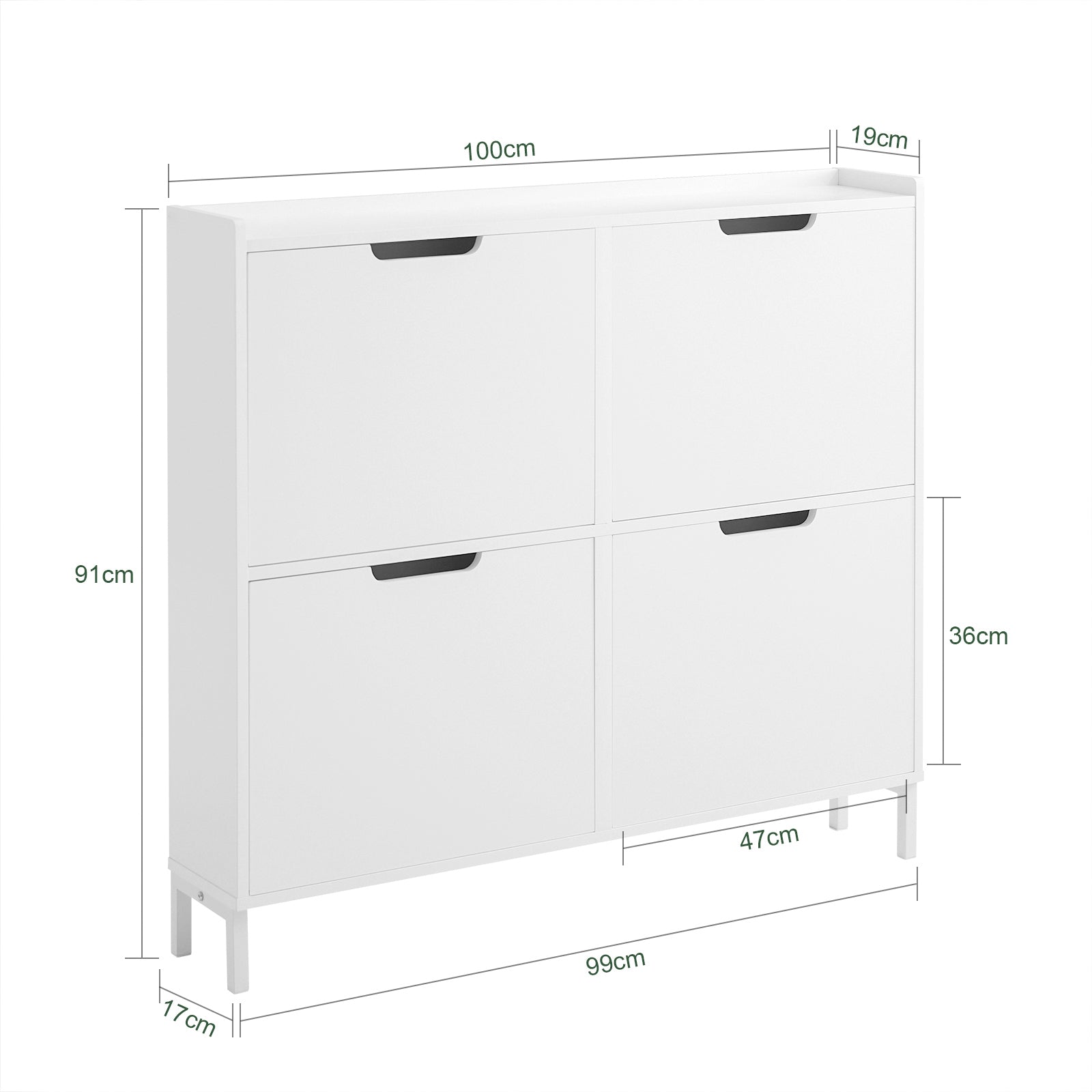 Scarpiera Slim da Ingresso con 4 ante e 4 scomparti Salvaspazio 100x19x91 cm Bianco FSR100-W