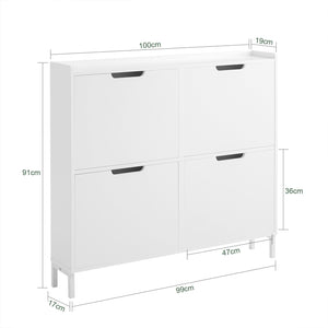 Scarpiera Slim da Ingresso con 4 ante e 4 scomparti Salvaspazio 100x19x91 cm Bianco FSR100-W
