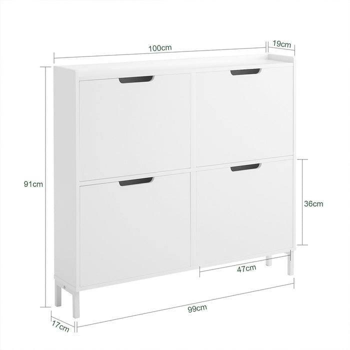 Scarpiera Slim da Ingresso con 4 ante e 4 scomparti Salvaspazio 100x19x91 cm Bianco FSR100-W