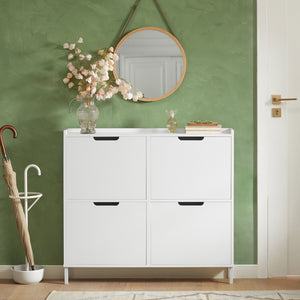 Scarpiera Slim da Ingresso con 4 ante e 4 scomparti Salvaspazio 100x19x91 cm Bianco FSR100-W