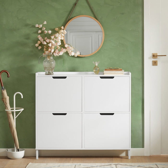 Scarpiera Slim da Ingresso con 4 ante e 4 scomparti Salvaspazio 100x19x91 cm Bianco FSR100-W