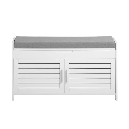 Panca contenitore con 2 ante Scarpiera con vano portaoggetti Panca ingresso Bianco, L90xP33xA50 cm FSR102-W