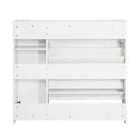 Scarpiera con 2 ribalte, 1 vano a giorno e 1 anta, Scarpiera stretta con cassetti, Bianco, 120x26x111 cm FSR104-W