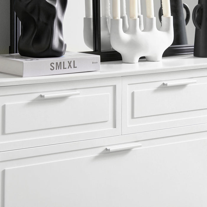 Scarpiera con 2 ribalte, 1 vano a giorno e 1 anta, Scarpiera stretta con cassetti, Bianco, 120x26x111 cm FSR104-W