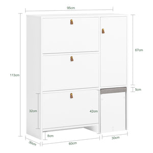 Scarpiera ribaltabile con 3 ribalte Scarpiera con 6 ripiani Scarpiera con sedia Mobile Ingresso 95x30x113 cm FSR107-W