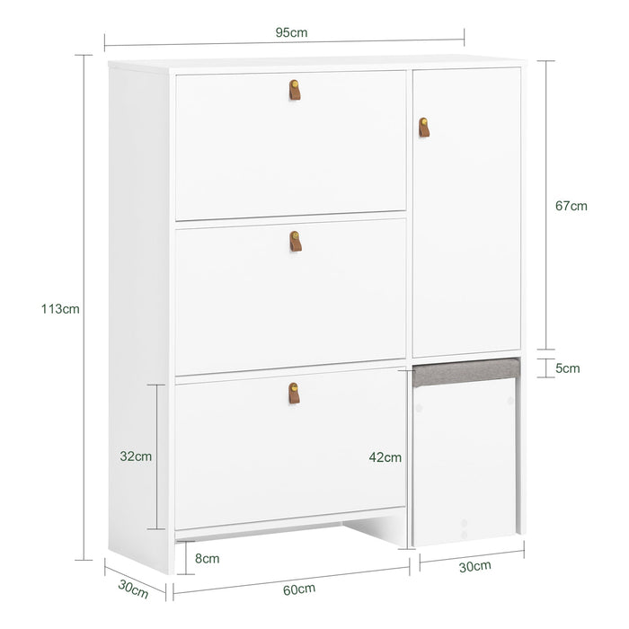 Scarpiera ribaltabile con 3 ribalte Scarpiera con 6 ripiani Scarpiera con sedia Mobile Ingresso 95x30x113 cm FSR107-W