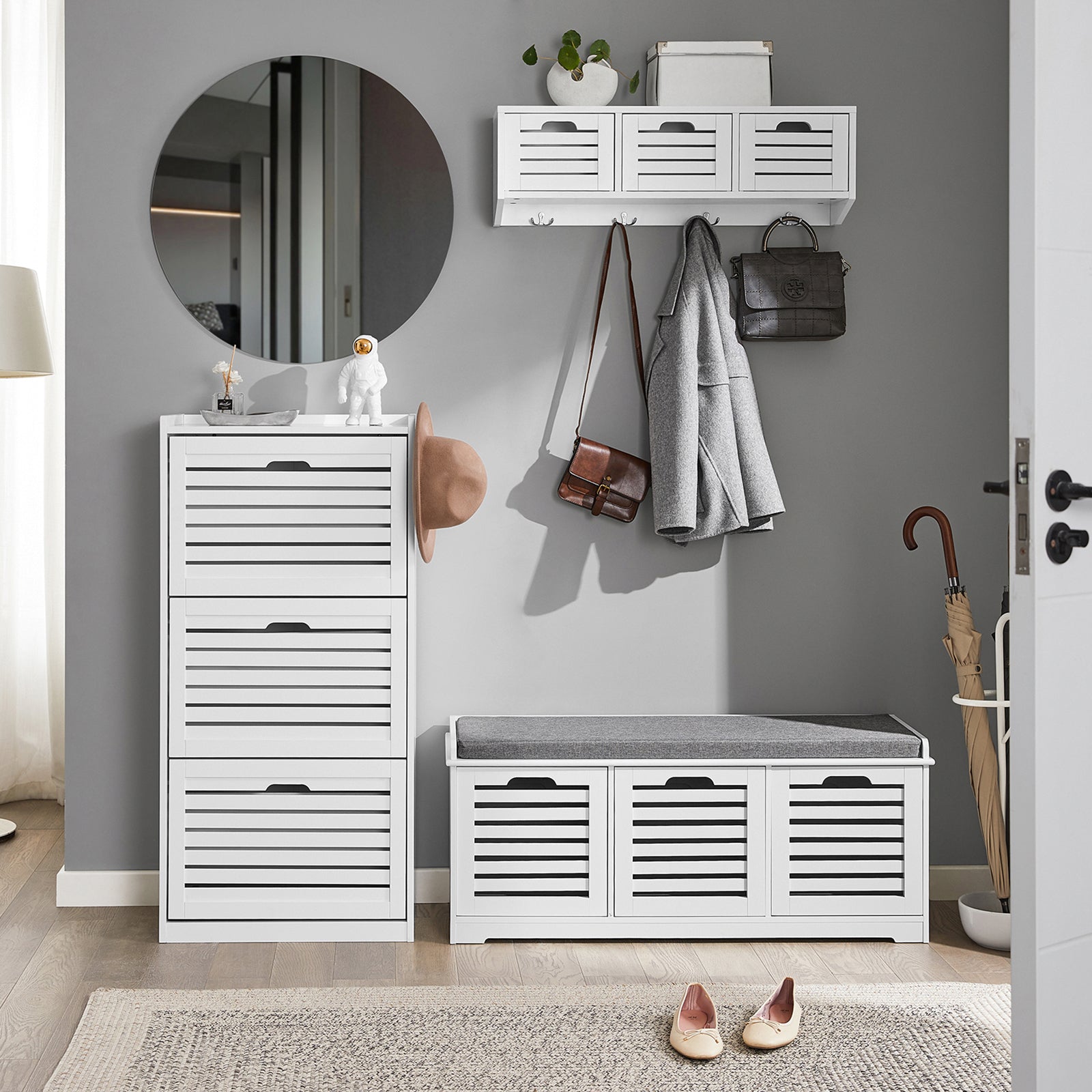 Scarpiera con 3 ribalte Scarpiera con 6 ripiani Portascarpe salvaspazio regolabili bianco, FSR108-W