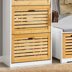 Scarpiera con 3 ribalte Scarpiera con 6 ripiani Portascarpe salvaspazio regolabili Naturale, FSR108-WN