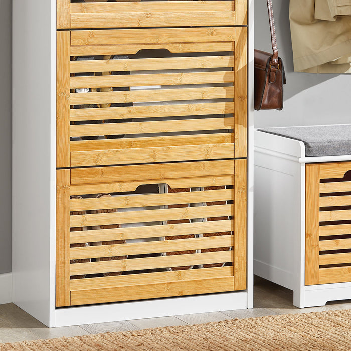 Scarpiera con 3 ribalte Scarpiera con 6 ripiani Portascarpe salvaspazio regolabili Naturale, FSR108-WN