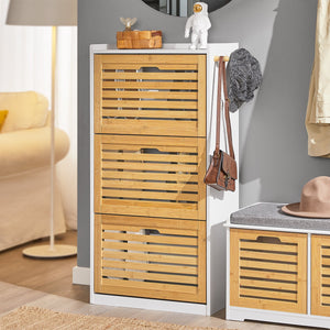 Scarpiera con 3 ribalte Scarpiera con 6 ripiani Portascarpe salvaspazio regolabili Naturale, FSR108-WN