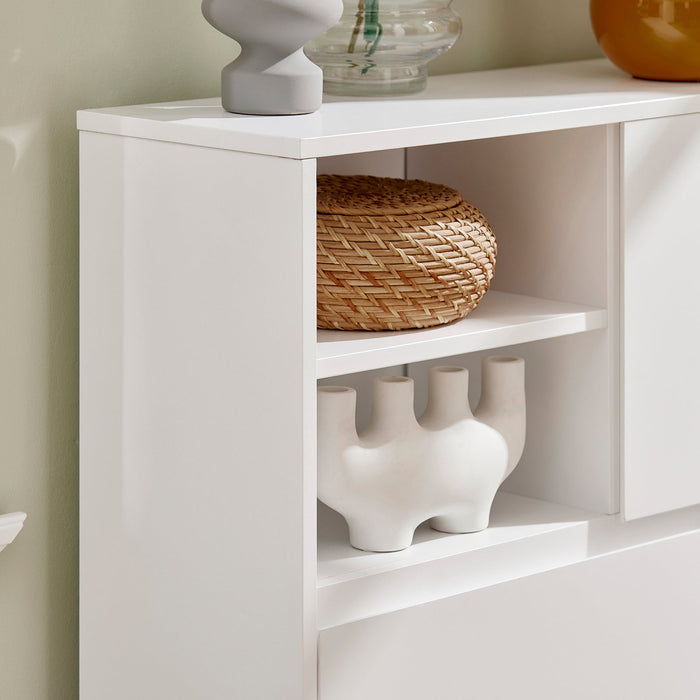 Scarpiera con 2 ribalte, 2 vani a giorno e 1 anta, Portascarpe salvaspazio regolabili bianco FSR111-W