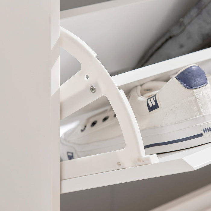 Scarpiera con 2 ribalte, 2 vani a giorno e 1 anta, Portascarpe salvaspazio regolabili bianco FSR111-W