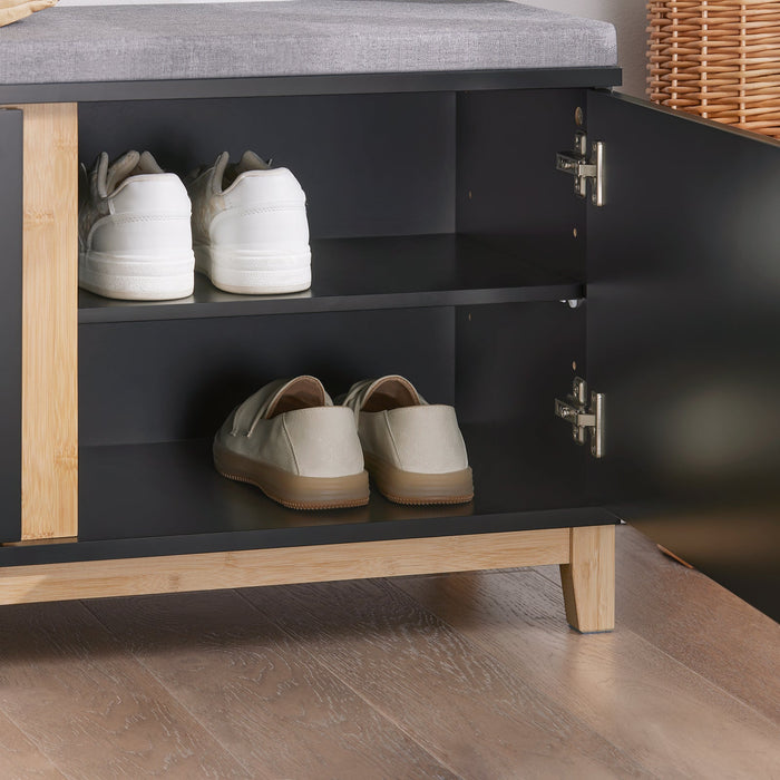 Panca Scarpiera Ingresso Con Seduta, Cassapanca Contenitore Con 2 Ante, 90x34x46cm FSR117-SCH