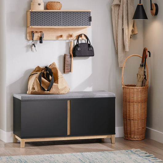 Panca Scarpiera Ingresso Con Seduta, Cassapanca Contenitore Con 2 Ante, 90x34x46cm FSR117-SCH