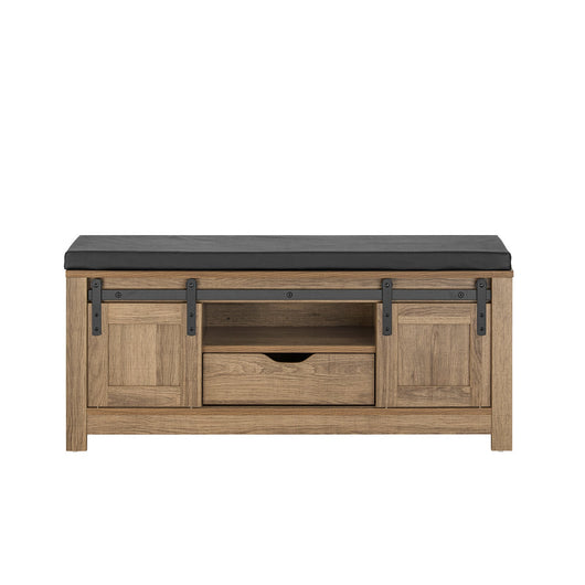 Scarpiera Con Ante Scorrevoli Scarpiera Con Porta Fienile Panca Con Vano Portaoggetti Panca Per Pavimento Marrone Chiaro, L100xP35xA46cm FSR118-BR SoBuy