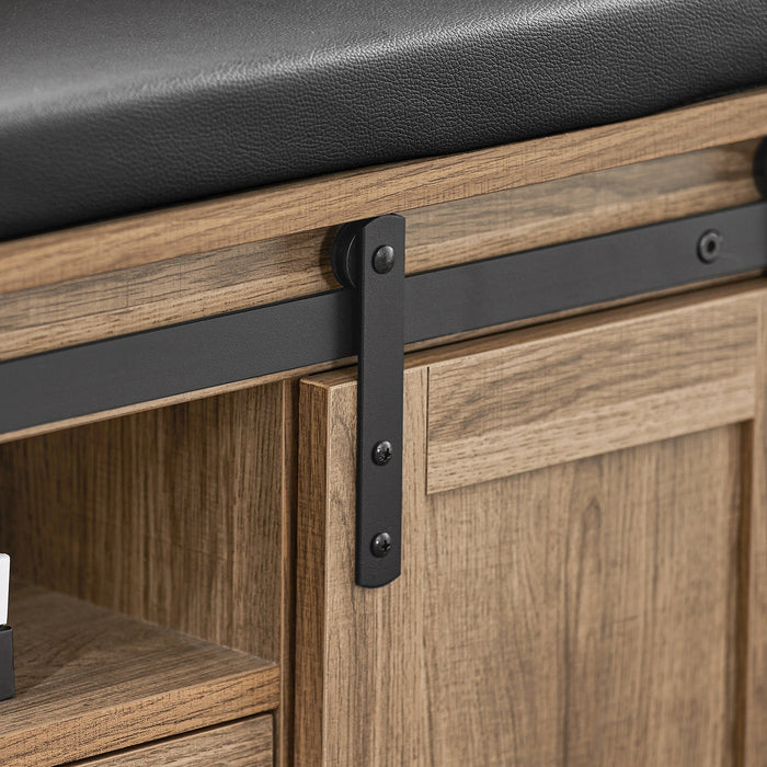 Scarpiera Con Ante Scorrevoli Scarpiera Con Porta Fienile Panca Con Vano Portaoggetti Panca Per Pavimento Marrone Chiaro, L100xP35xA46cm FSR118-BR SoBuy