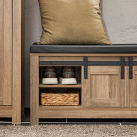 Scarpiera Con Ante Scorrevoli Scarpiera Con Porta Fienile Panca Con Vano Portaoggetti Panca Per Pavimento Marrone Chiaro, L100xP35xA46cm FSR118-BR SoBuy
