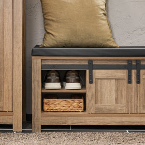 Scarpiera Con Ante Scorrevoli Scarpiera Con Porta Fienile Panca Con Vano Portaoggetti Panca Per Pavimento Marrone Chiaro, L100xP35xA46cm FSR118-BR SoBuy