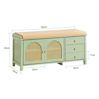 Scarpiera con sedile e ante a traliccio Panca con vano portaoggetti Scarpiera cassettiera Verde 100x34x46cm FSR129-GR SoBuy