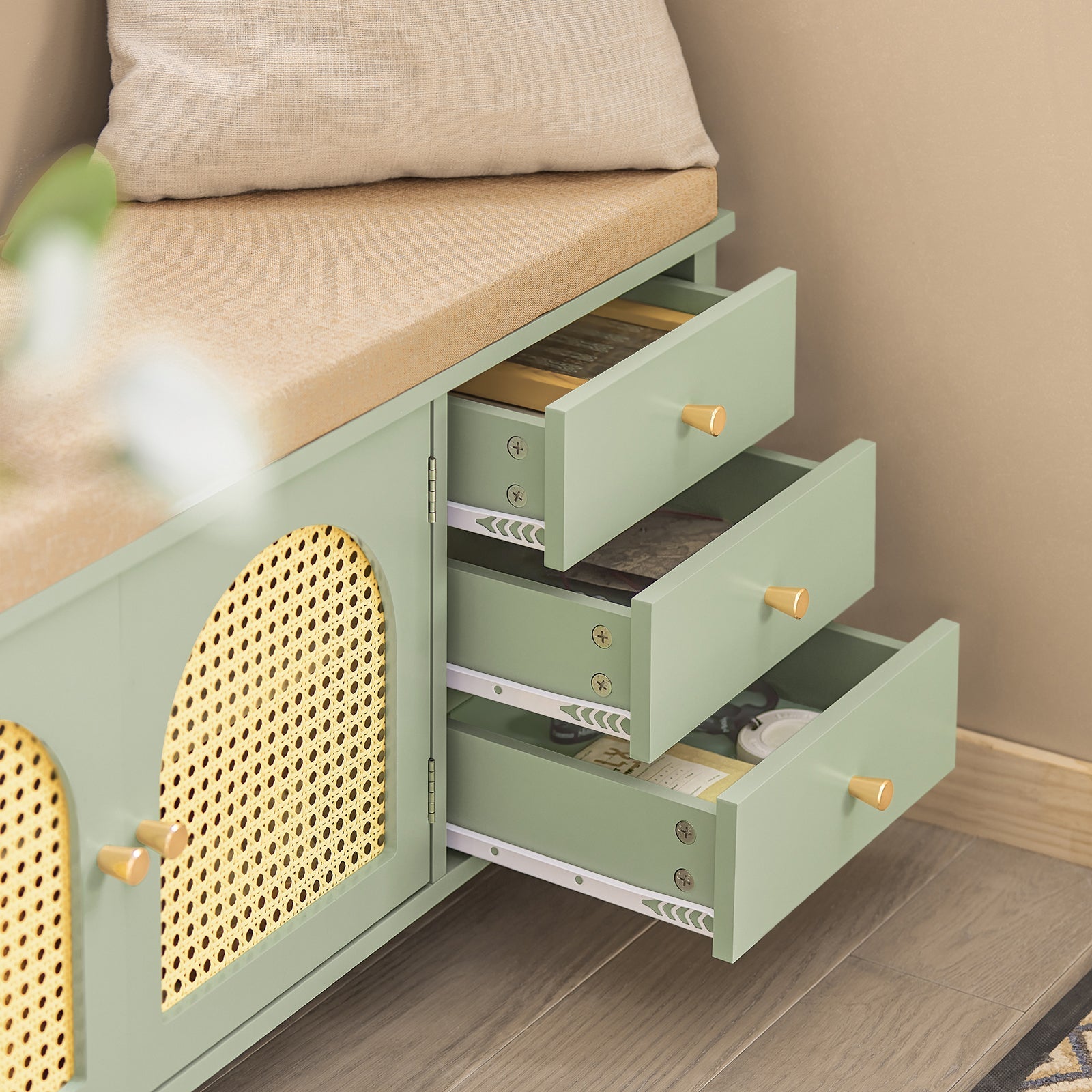 Scarpiera con sedile e ante a traliccio Panca con vano portaoggetti Scarpiera cassettiera Verde 100x34x46cm FSR129-GR SoBuy