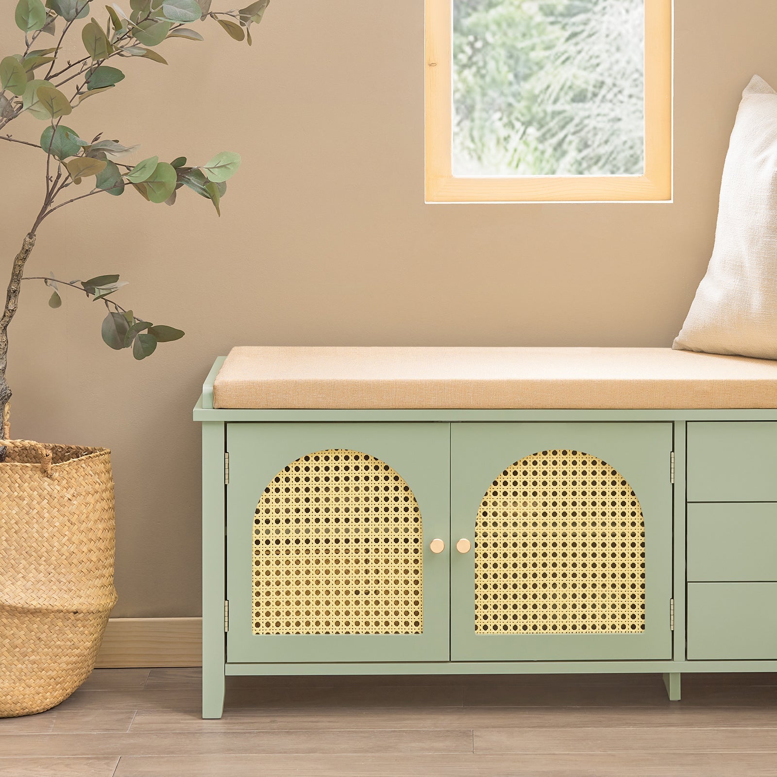 Scarpiera con sedile e ante a traliccio Panca con vano portaoggetti Scarpiera cassettiera Verde 100x34x46cm FSR129-GR SoBuy