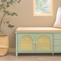 Scarpiera con sedile e ante a traliccio Panca con vano portaoggetti Scarpiera cassettiera Verde 100x34x46cm FSR129-GR SoBuy