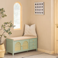 Scarpiera con sedile e ante a traliccio Panca con vano portaoggetti Scarpiera cassettiera Verde 100x34x46cm FSR129-GR SoBuy